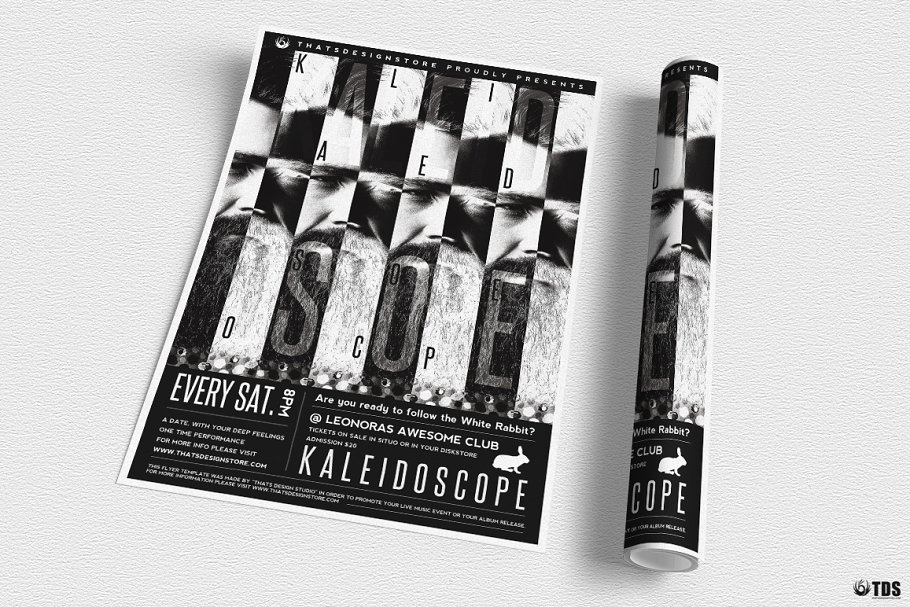 黑白电影海报PSD模板 Kaleidoscope Flyer