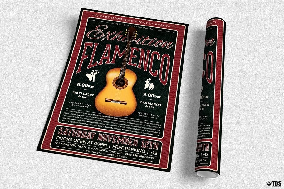 吉他音乐海报模板v5 Flamenco Flyer #128