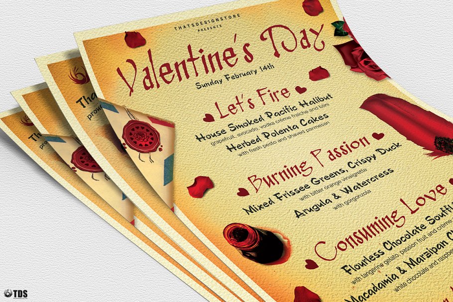 情人节主题传单 菜单PSD模板V5 Valentines D
