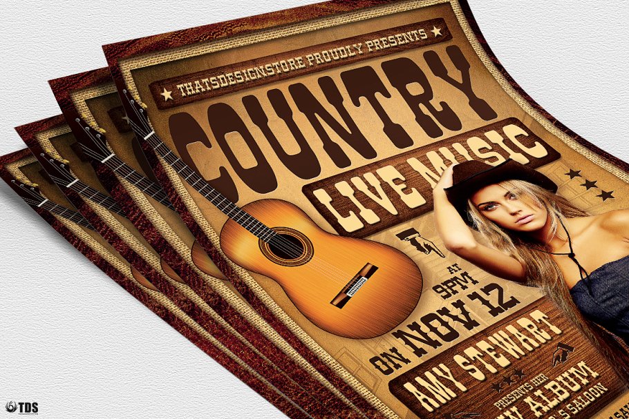 经典乡村海报模板 Country Live Flyer #1