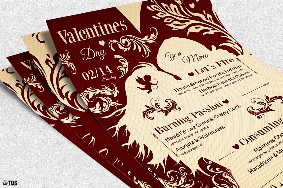 情人节菜单模板 Valentines Day Flyer M