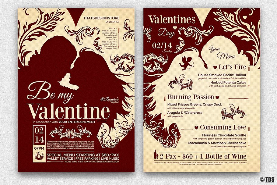 情人节菜单模板 Valentines Day Flyer M
