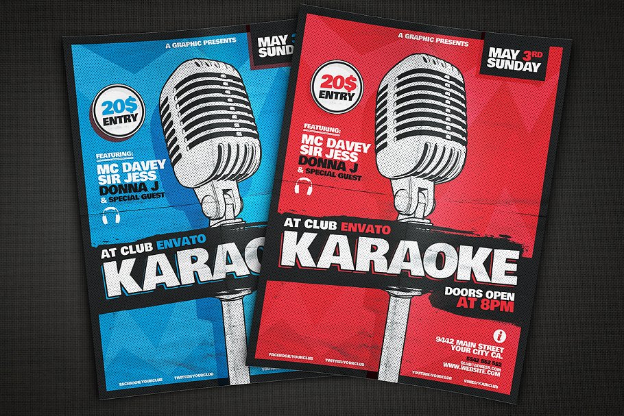 卡拉OK音乐主题传单模板 Karaoke Flyer Tem