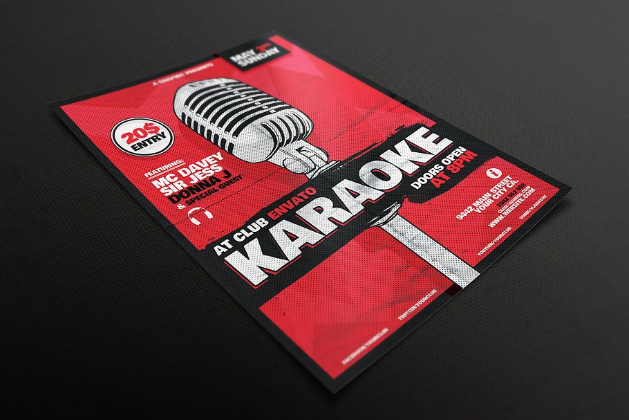 卡拉OK音乐主题传单模板 Karaoke Flyer Tem