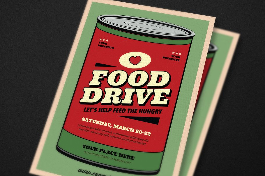 经典的食品海报模板 Retro Food Drive Eve