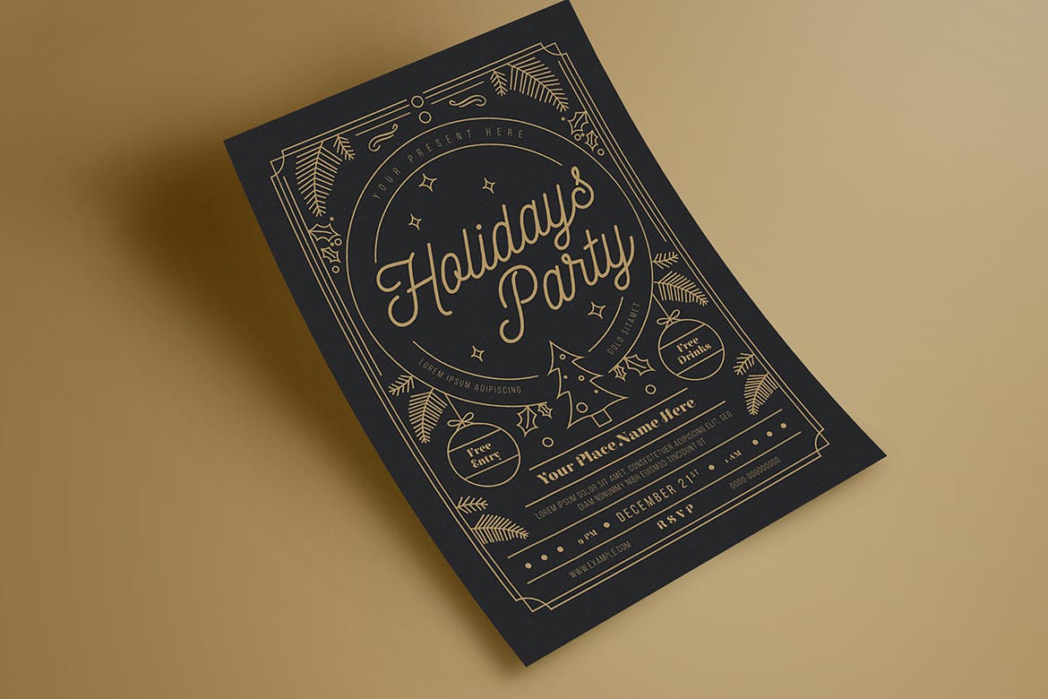 时尚高端黑金新年圣诞节海报宣传单gold-holiday #