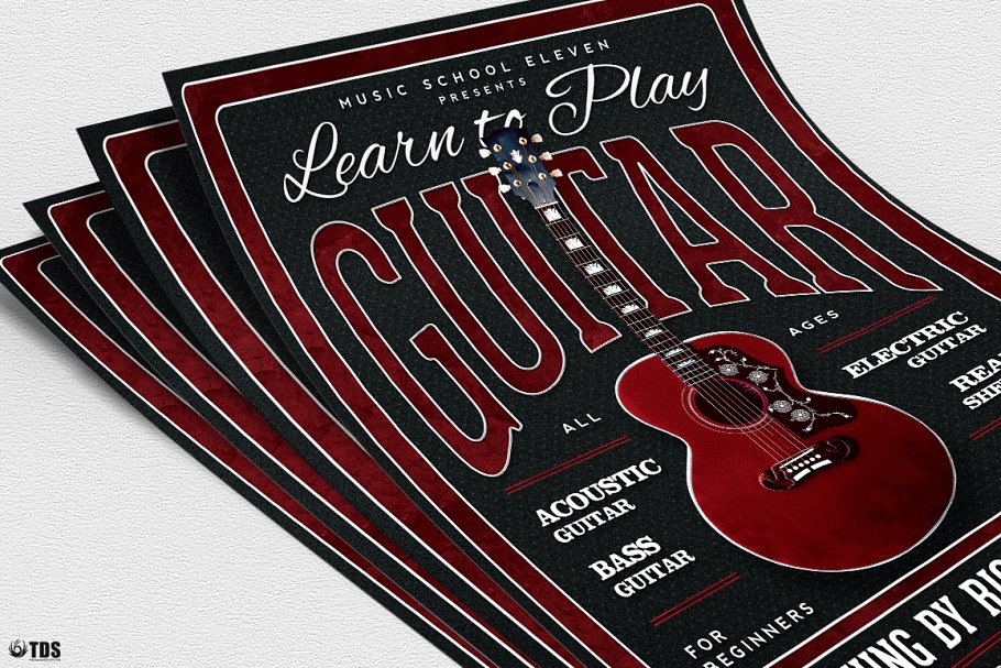 吉他课程传单海报PSD Guitar Lessons Fly