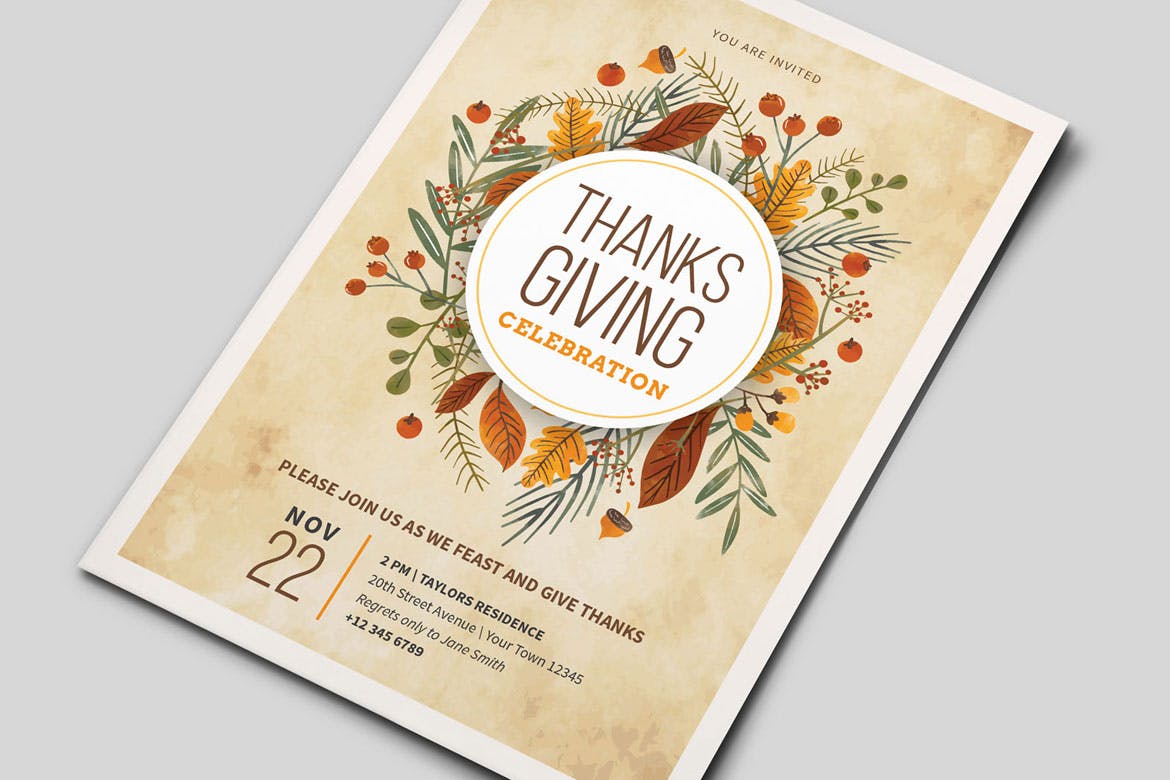 时尚高端简约优雅的感恩节海报宣传单thanksgiving-