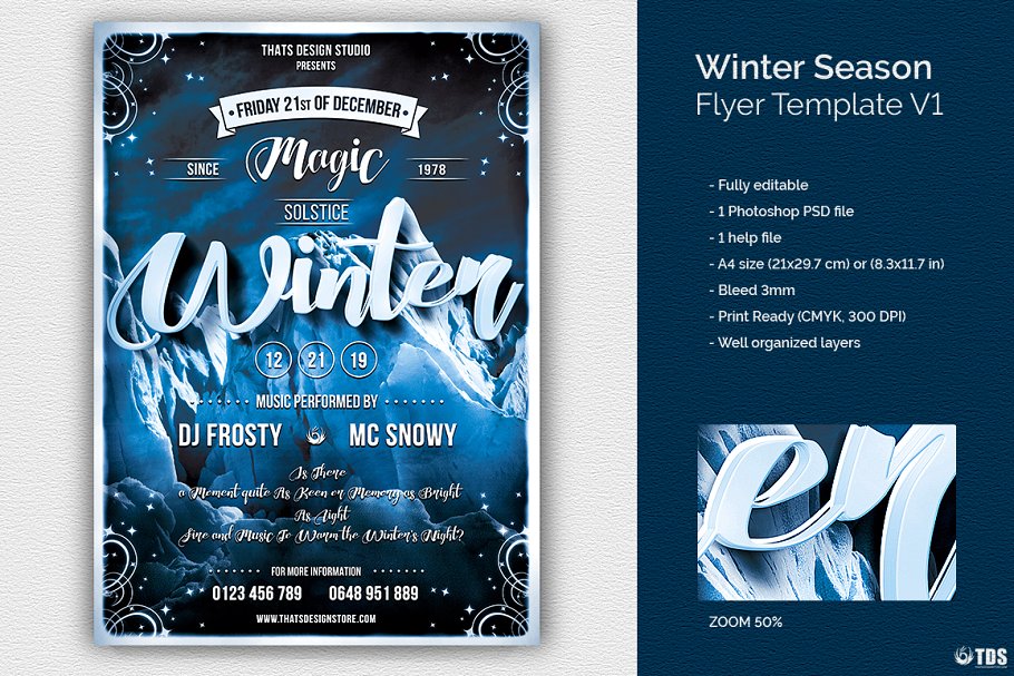 冬季效果的海报模版 Winter Season Flyer