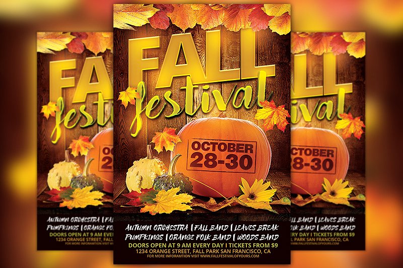 秋季感恩节海报模版 Fall Festival Flyer