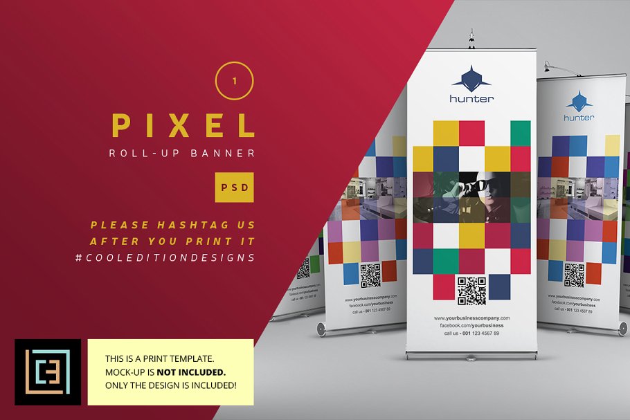 像素风格的易拉宝海报广告设计模版 Pixel – Roll-