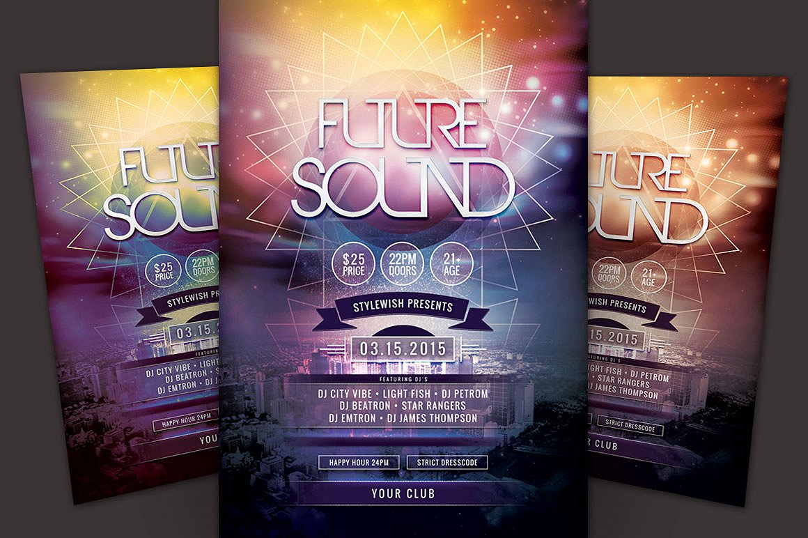 未来感觉的音乐会海报模版 Future Sound Flye