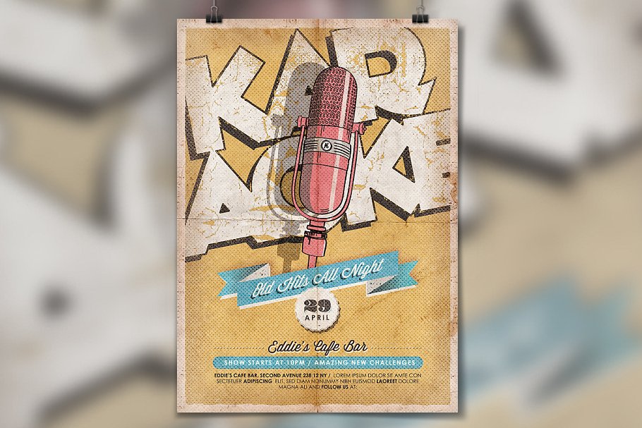 卡拉OK复古海报传单 Karaoke Vintage Pos