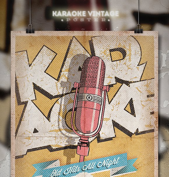 卡拉OK复古海报传单 Karaoke Vintage Pos