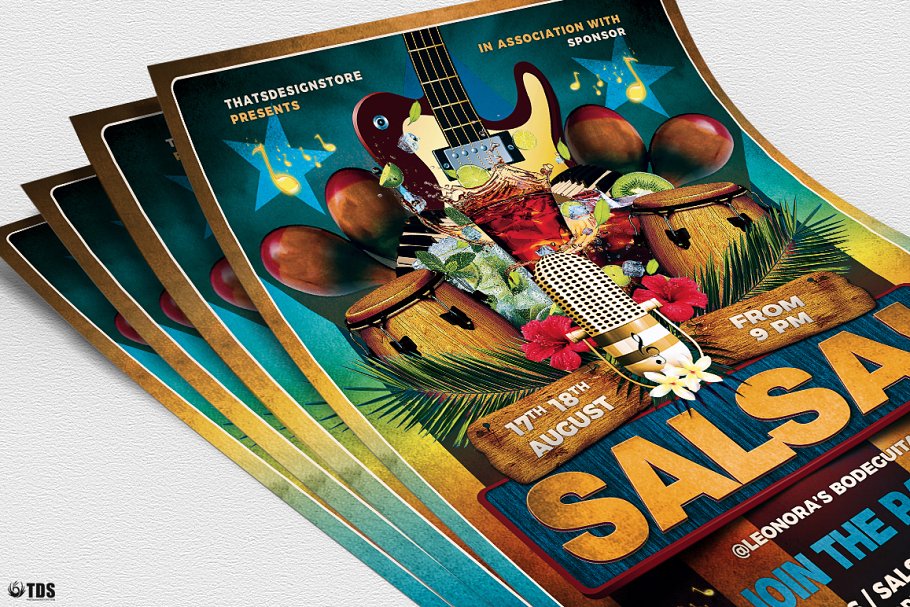 古巴风格的活动海报模版 Cuban Live Salsa F