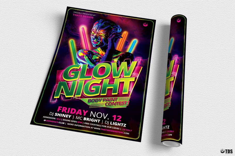 夜店活动海报模版 Glow Night Flyer #132