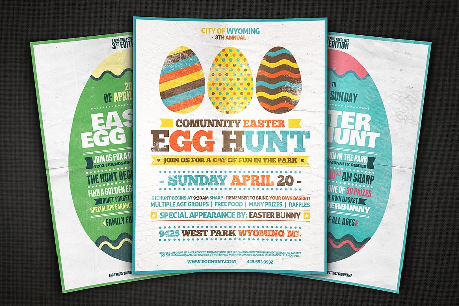 复活节蛋元素海报模版 Egg Hunt Flyer Temp