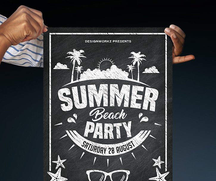 粉笔夏天海滩海报模版 Chalkboard Summer B