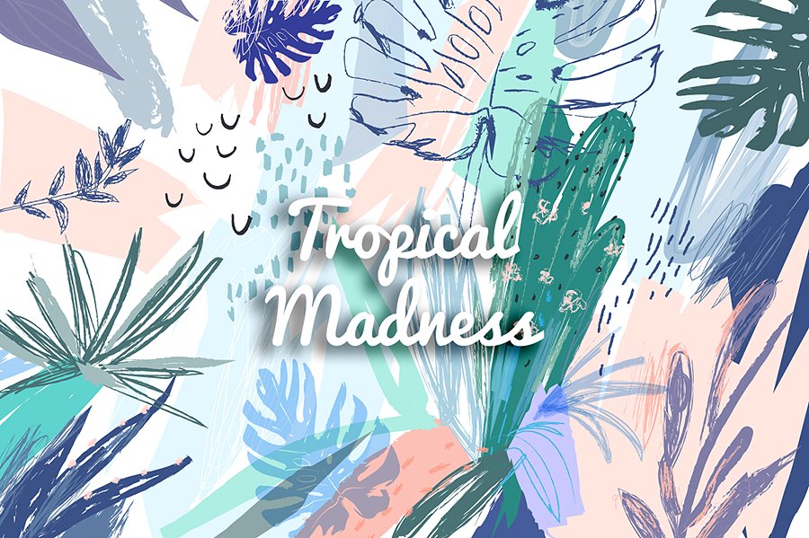 抽象艺术创意热带植物设计素材Tropical Madness