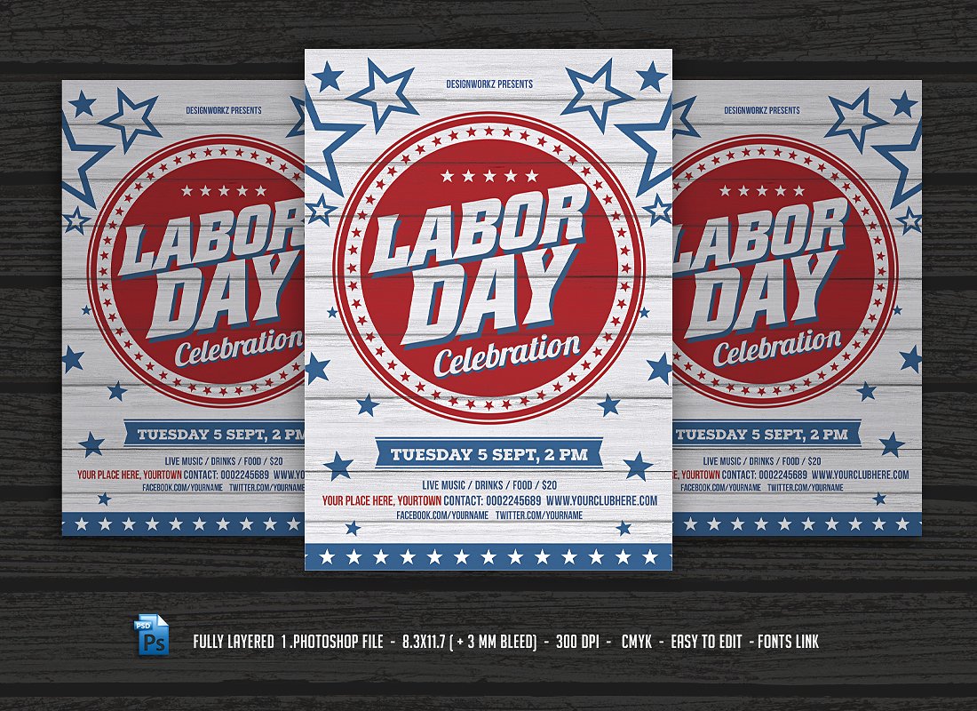 美式劳动节海报模版 Labor Day Flyer #132