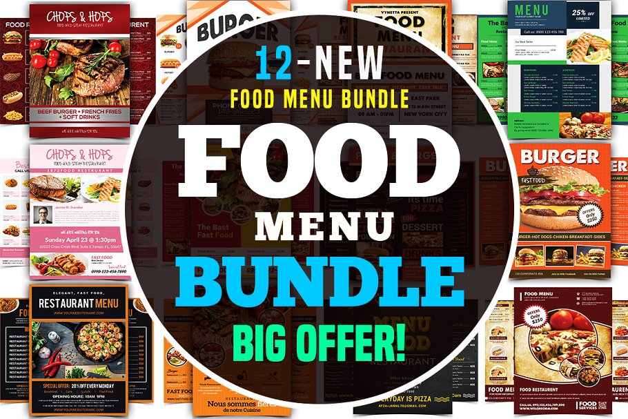 食物菜单海报模版 Food Menu Flyer Bundl