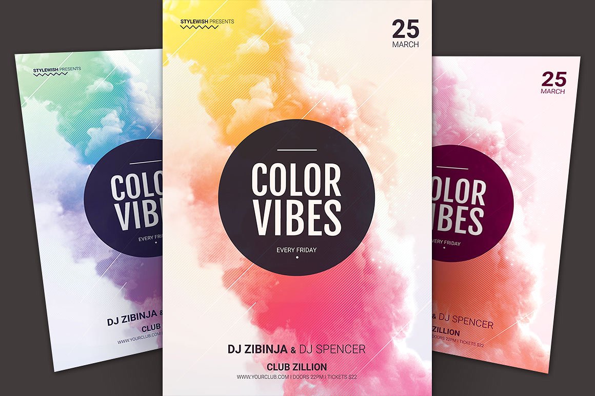 彩色粉末海报模版 Color Vibes Flyer Tem