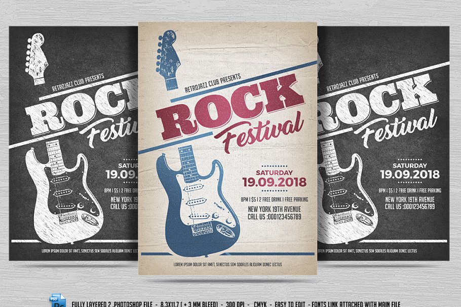 摇滚音乐海报模版 Rock Festival Flyer #