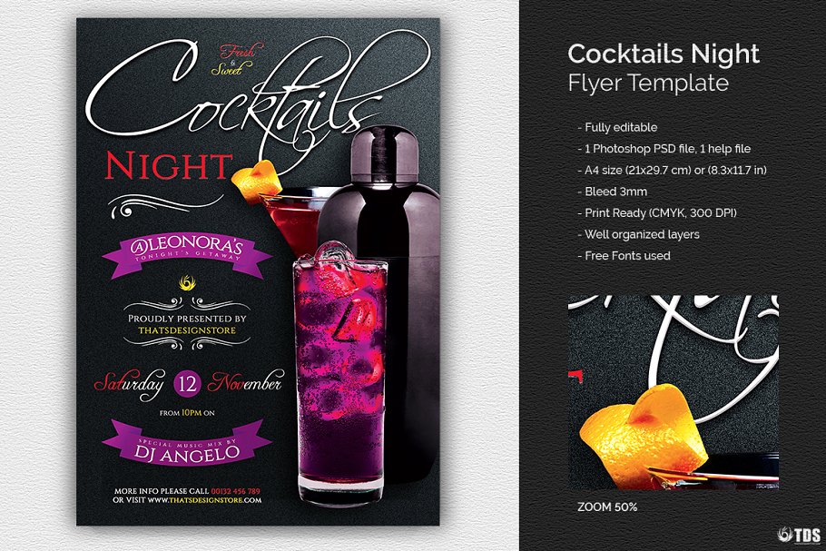 鸡尾酒之夜海报模版 Cocktails Night Flye