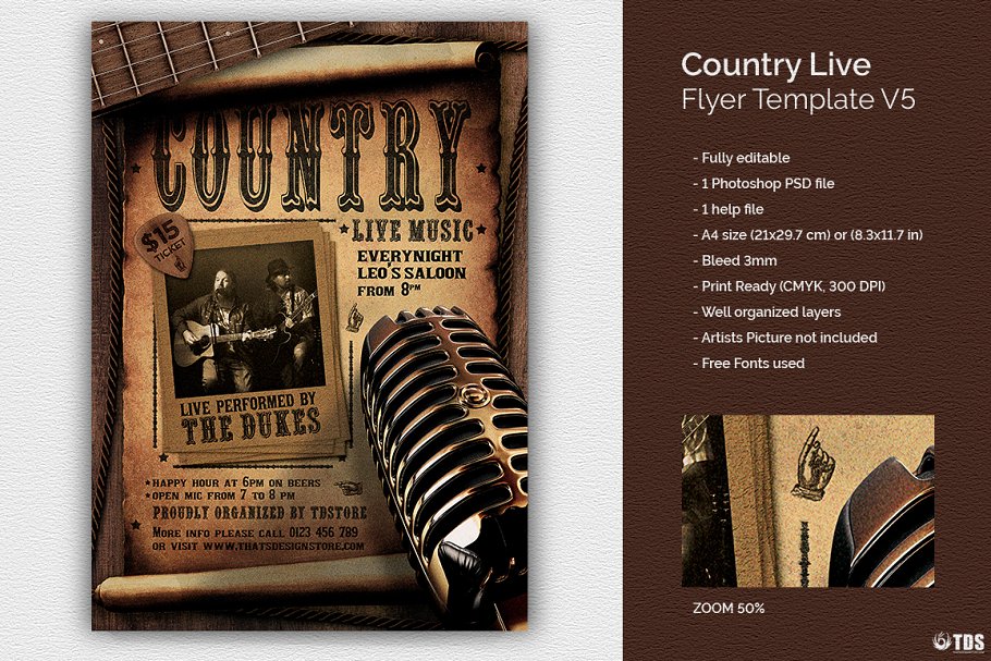 乡村音乐海报模板 Country Live Flyer #1
