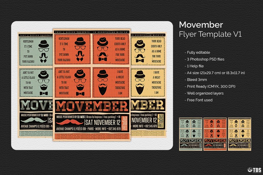 胡子主题的海报模版 Movember Flyer #1323