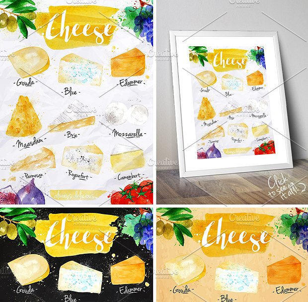 水彩奶酪海报模版 Watercolor Cheese Pos