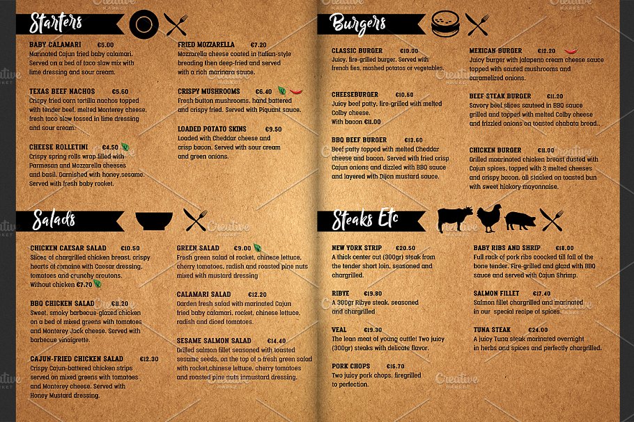 高端西餐厅牛排菜单传单海报模版 Grill Restaura