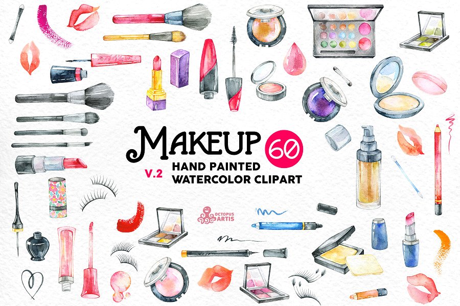 水彩化妆品素材包 Watercolor Makeup  #1