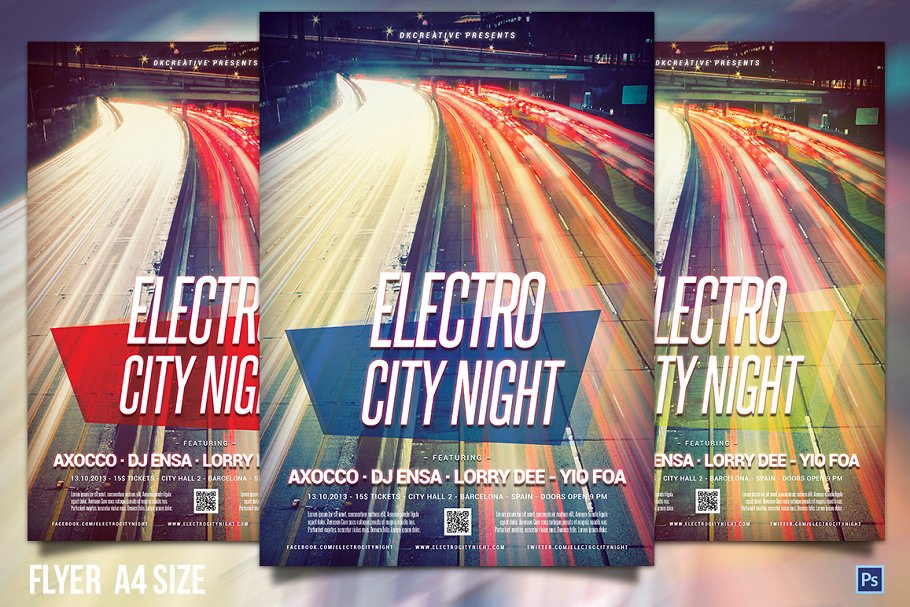 城市音乐海报制作 Electro City Night Fl