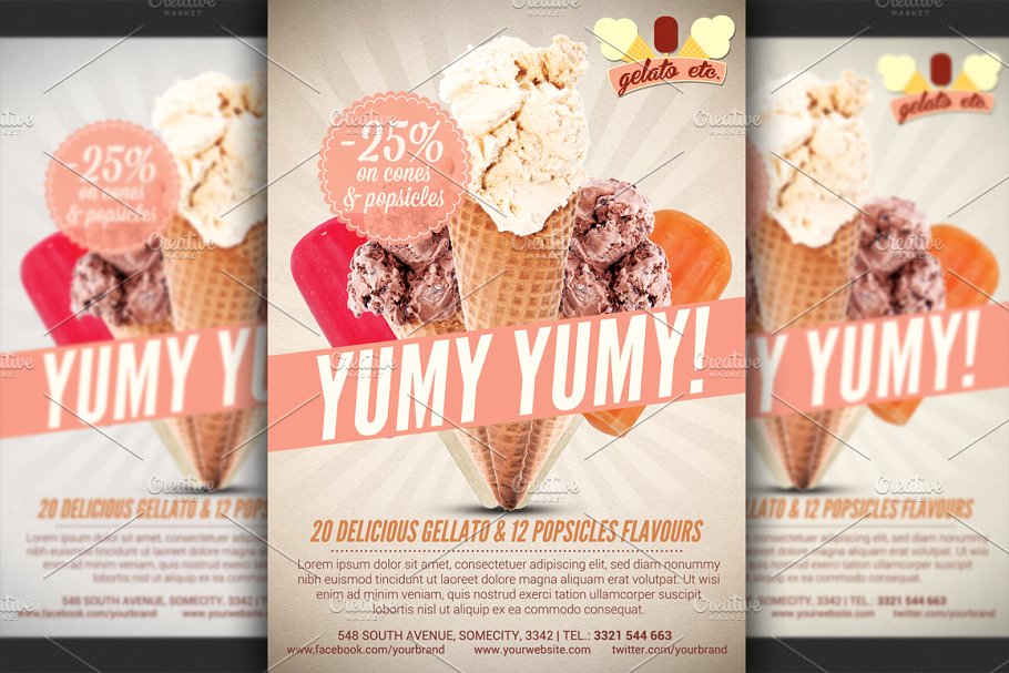 冰淇淋店宣传海报模版 Ice Cream Shop Offe