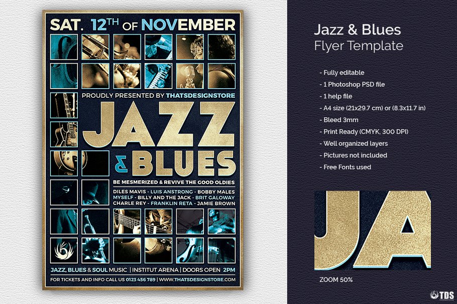 爵士和蓝调音乐海报模板 Jazz and Blues Fly