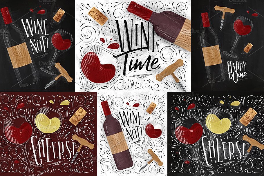 经典的红酒海报模版 Vintage Wine Posters
