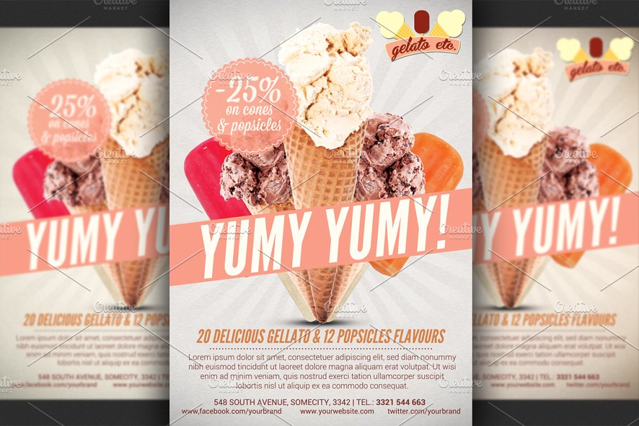 冰淇淋店宣传海报模版 Ice Cream Shop Offe