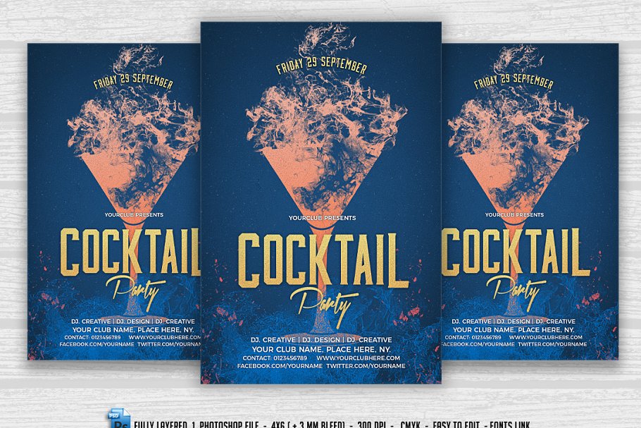鸡尾酒会传单海报模板 Cocktail Party Flye