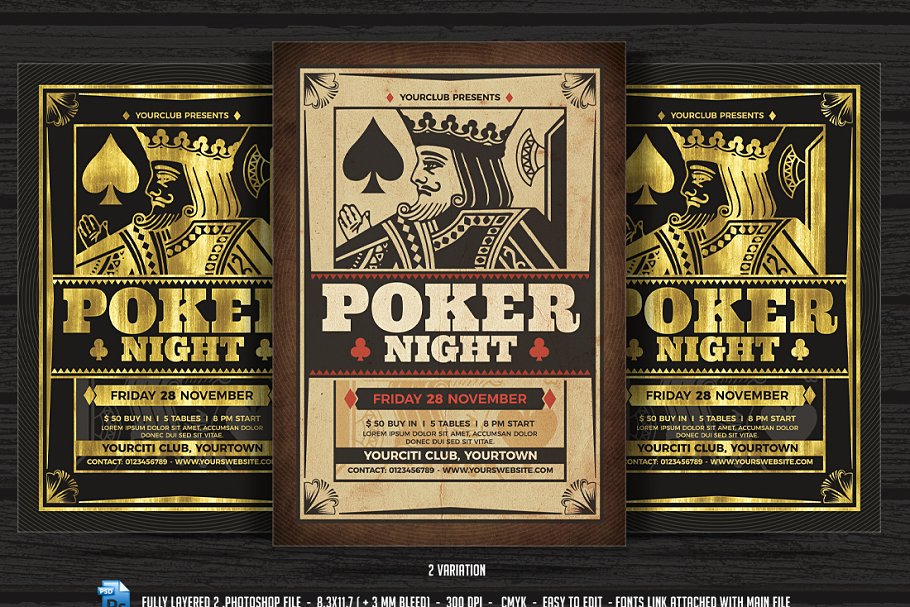 扑克之夜 夜店主题活动海报模板 Poker Night Fl