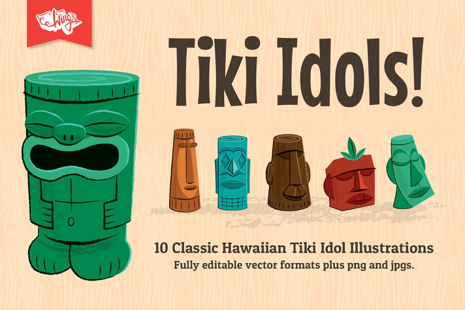 62夏威夷玩偶素材 Tiki Idol Vector Ill