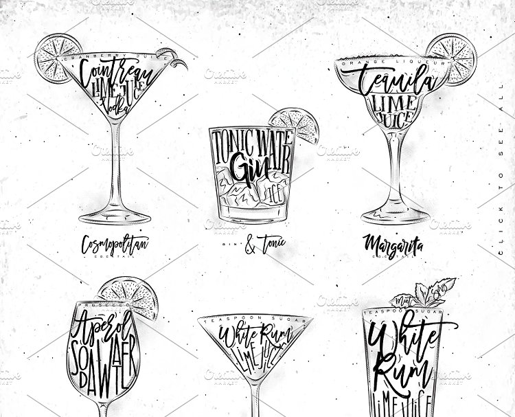 鸡尾酒创意图形 Poster Cocktails #1429