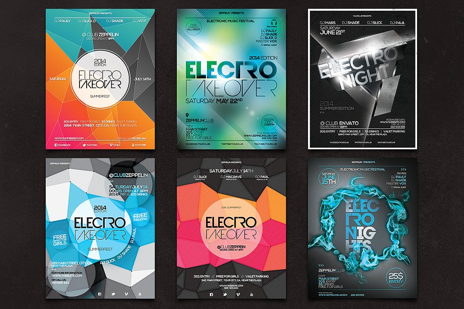 电子音乐聚会海报模板 Electro Flyers Bund