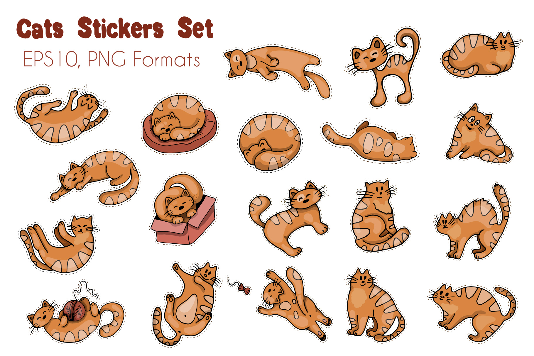可爱有趣的小猫咪插画矢量图素材合集 Funny Red Ca