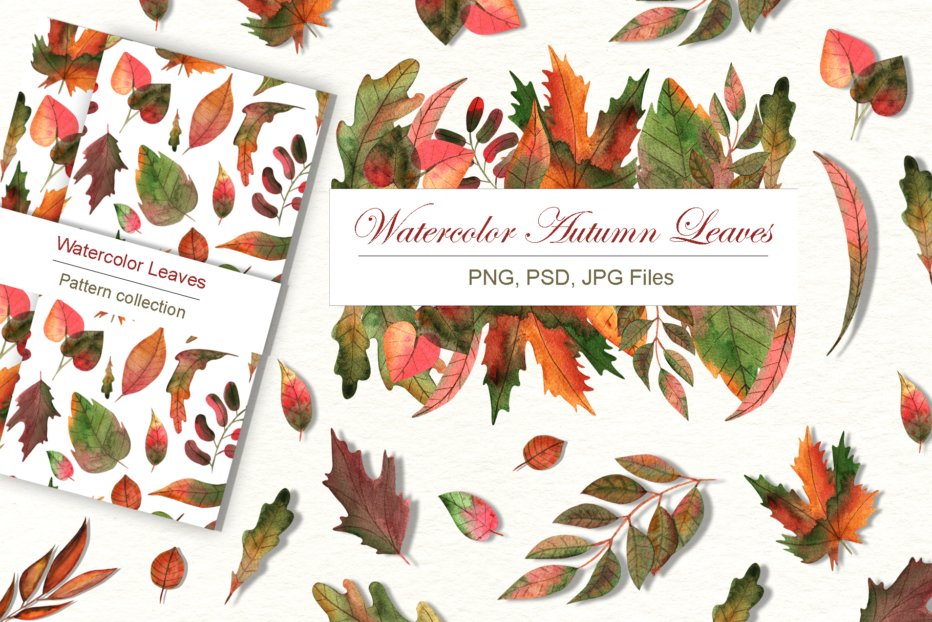秋季树叶水彩剪贴画素材合集Watercolor Autumn