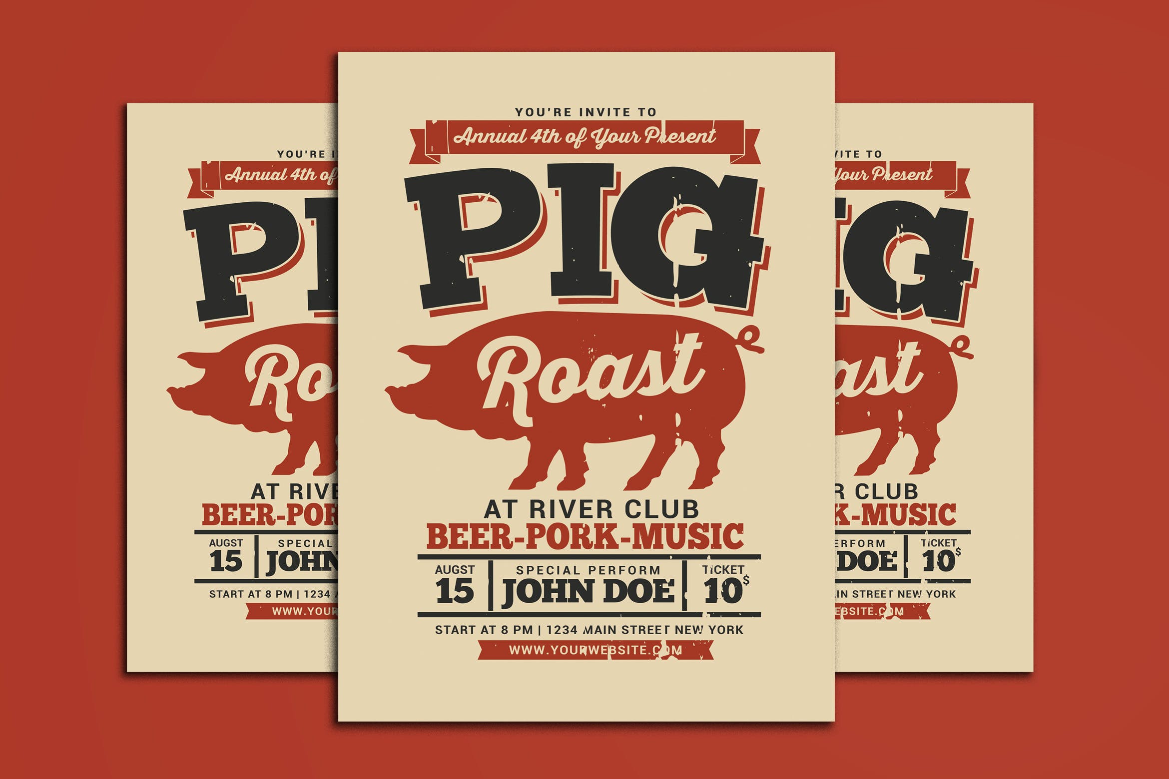 篝火烧烤晚会活动宣传创意海报传单设计模板 Pig Roast