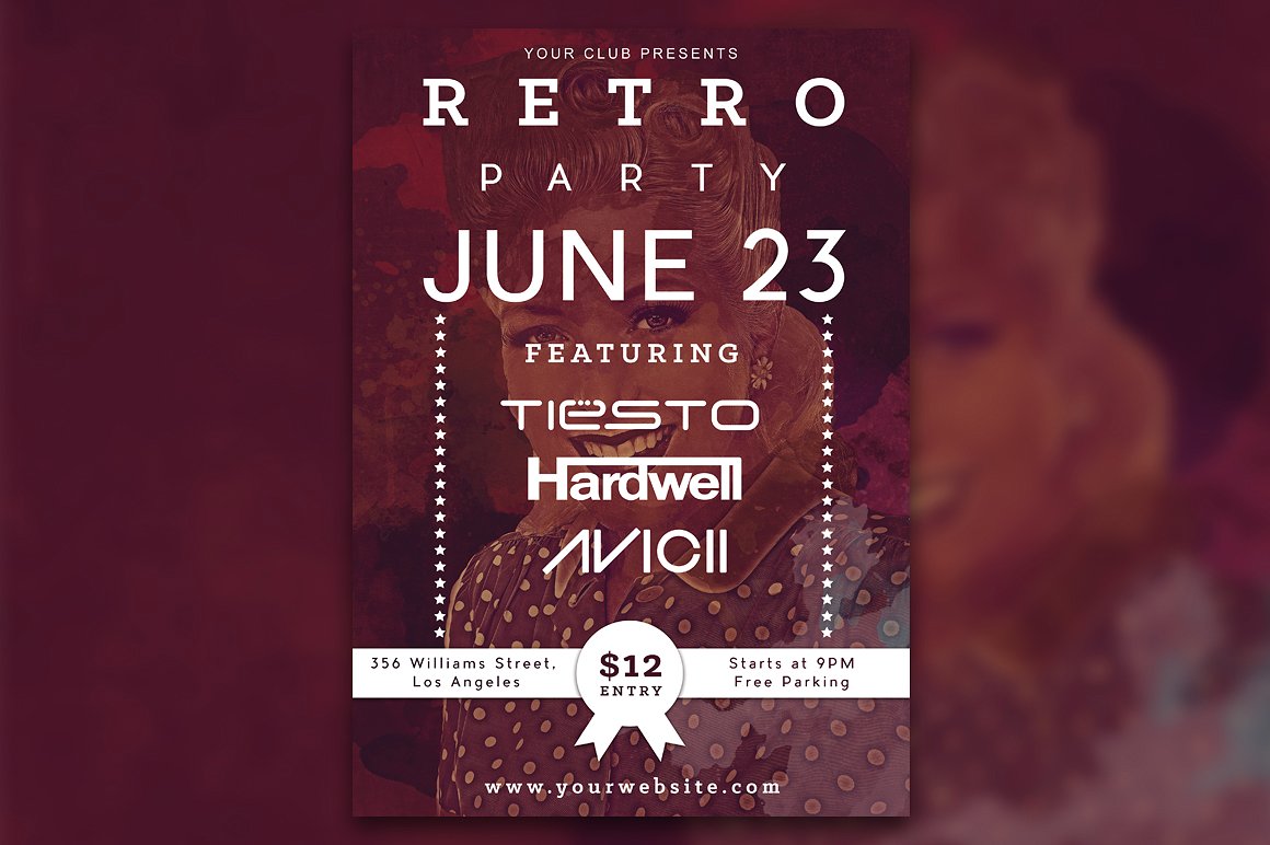 怀旧活动派对传单模板 Retro Party Flyer