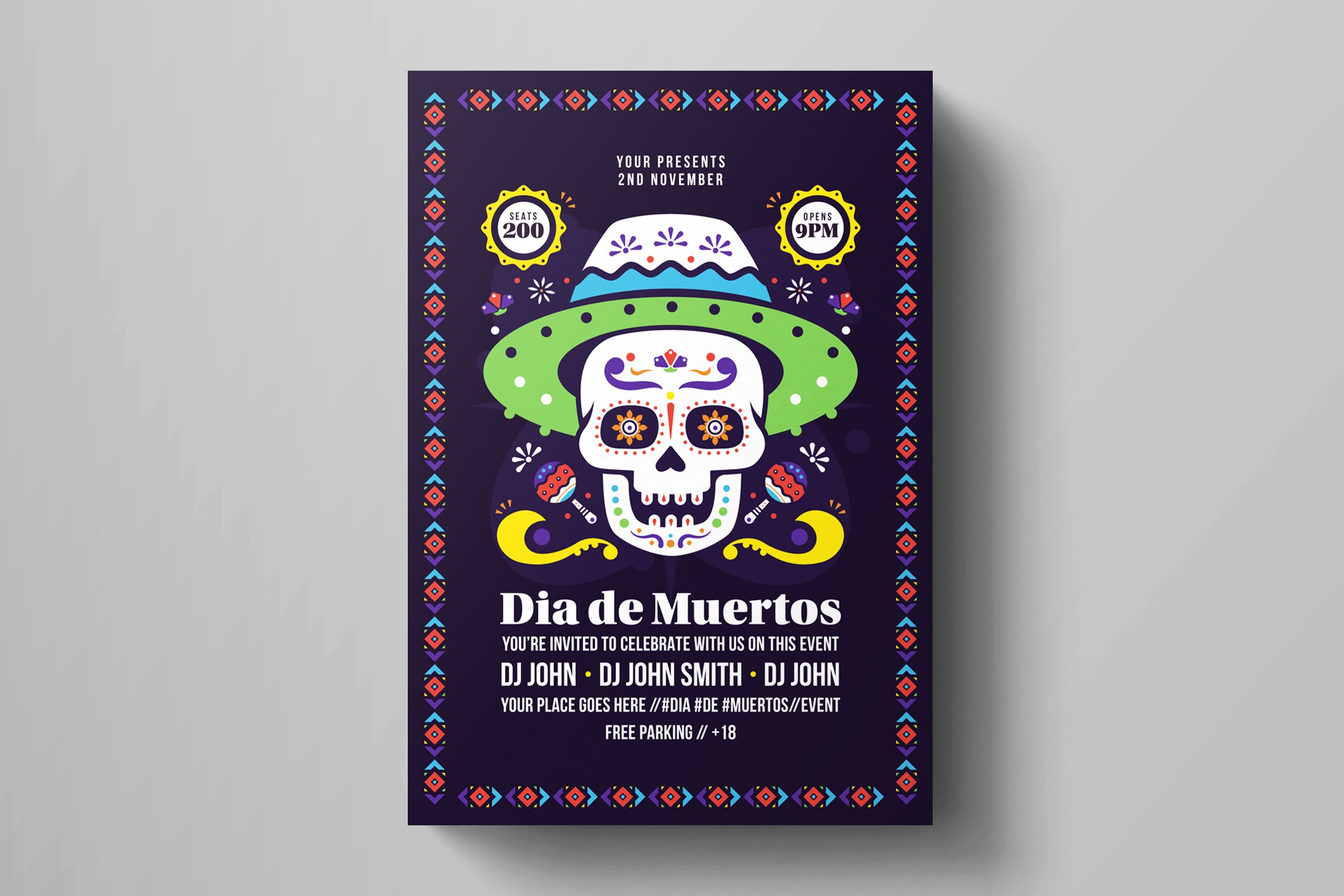 墨西哥亡灵节音乐派对活动海报模板 Dia De Los Mu