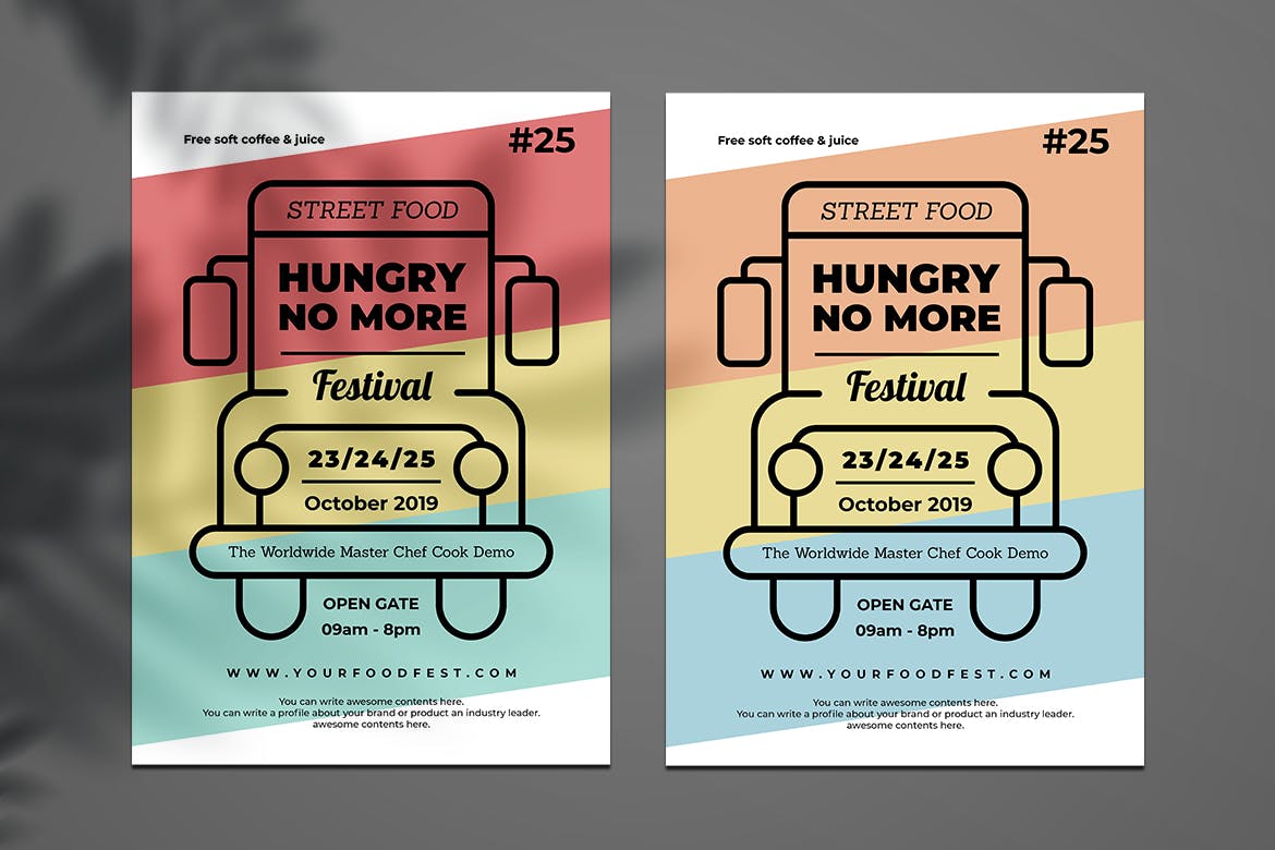 快餐卡美食节复古广告海报设计模板 Food Truck Fl