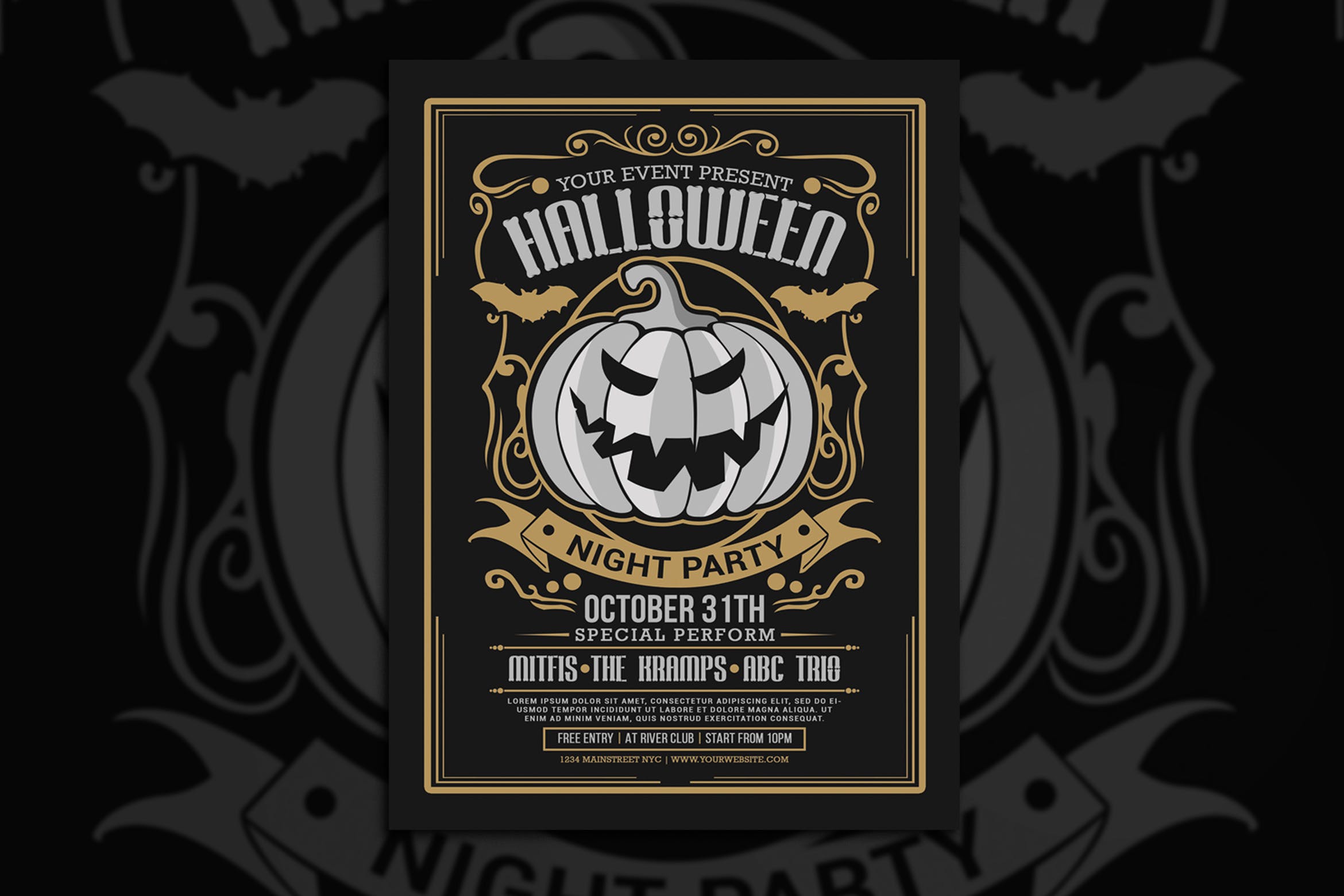 万圣节之夜主题活动海报设计模板 Halloween Nigh